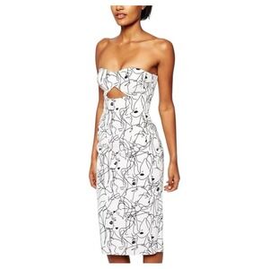 Shakuhachi Strapless Faces Print Bustier Midi Dress, Black White, Size S, NWT